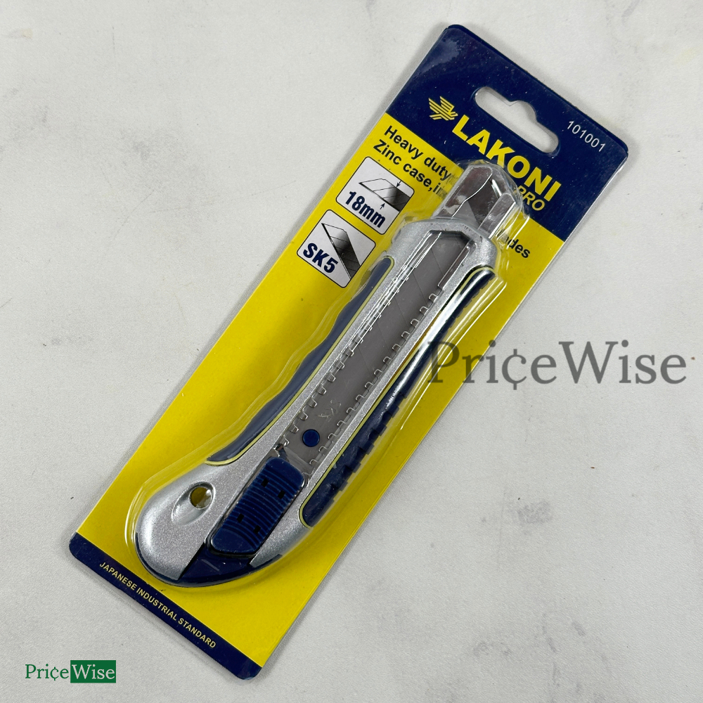 

Cutter Heavy Duty 18 mm Lakoni 101001 Free Refill 3pcs / Heavy Duty Zinc Case Utility Knife / Pisau Gunting / Kater 18 mm