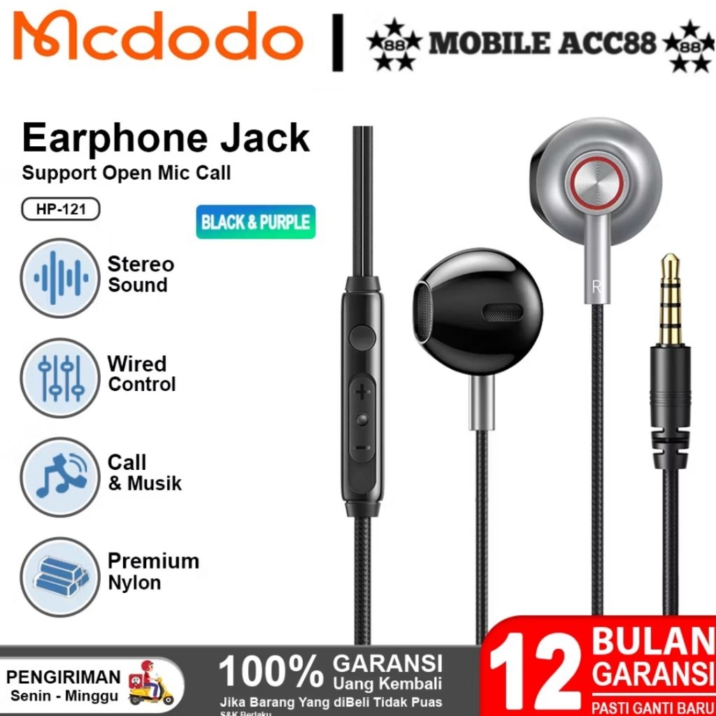 Mcdodo HP-1210 Handsfree With Mic Music +Call Android Samsung oppo vivo