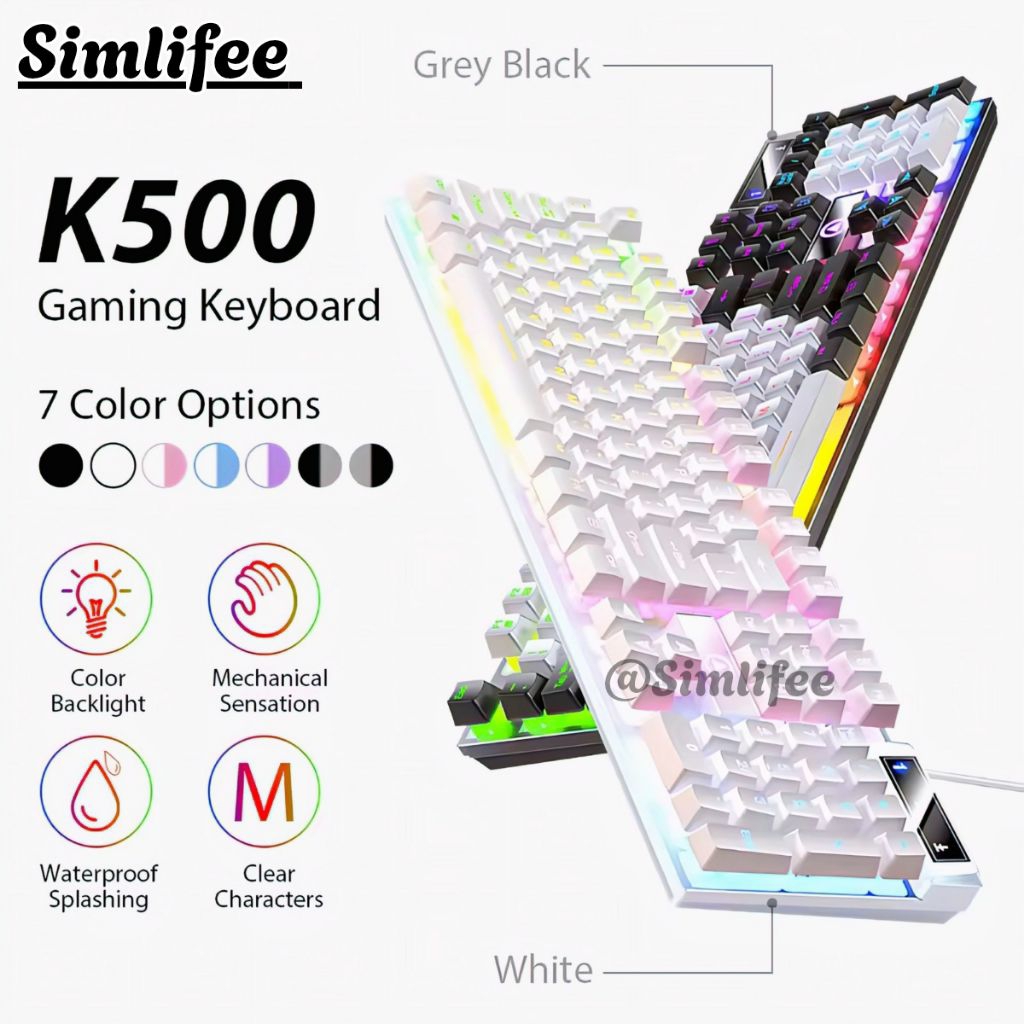Keyboard Gaming Semi Mechanical RGB K500 Murah Backlight