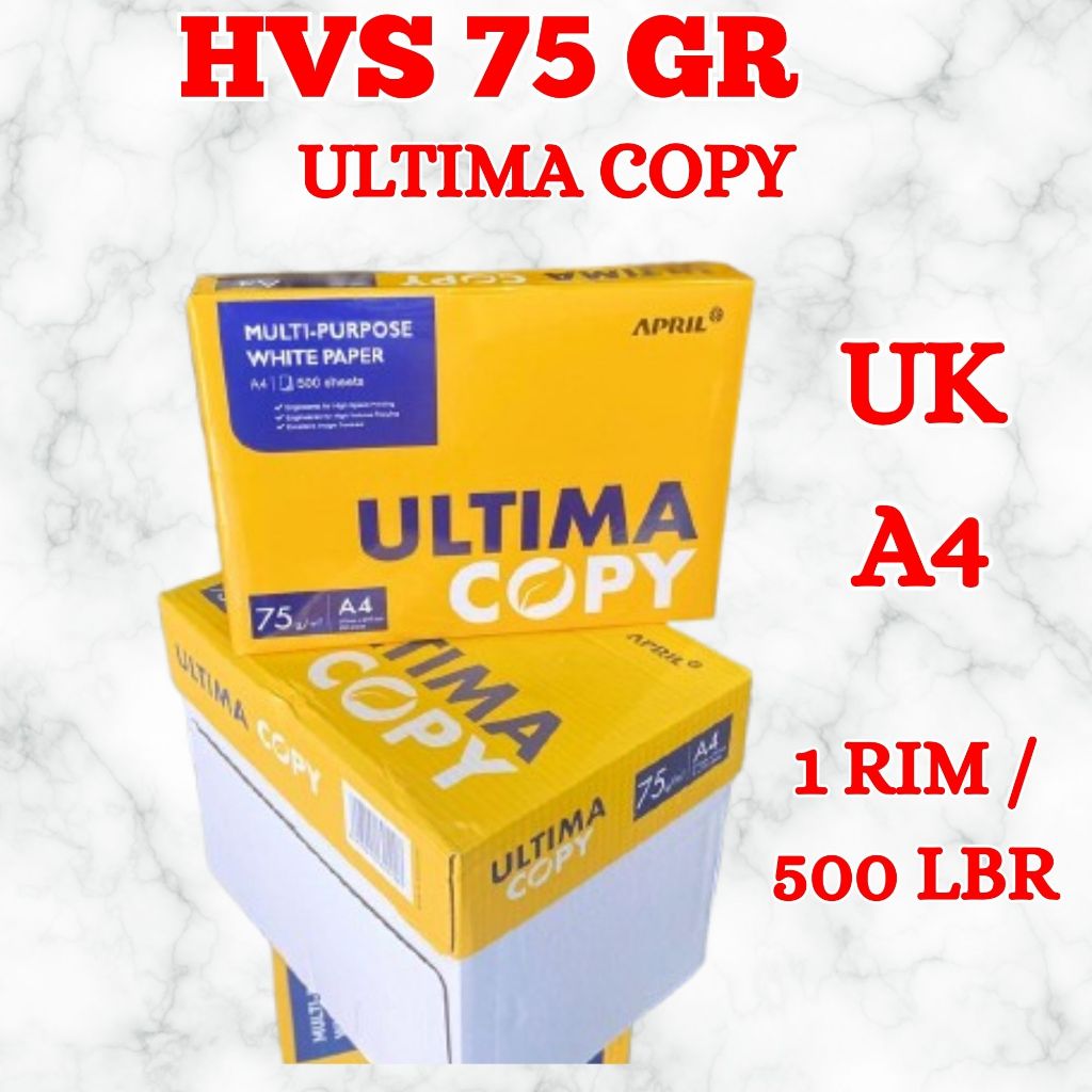 

KERTAS HVS / KERTAS PRINT / KERTAS FOTOCOPY 75 GSM UKURAN A4 MERK ULTIMA COPY 1 RIM / 500 LBR