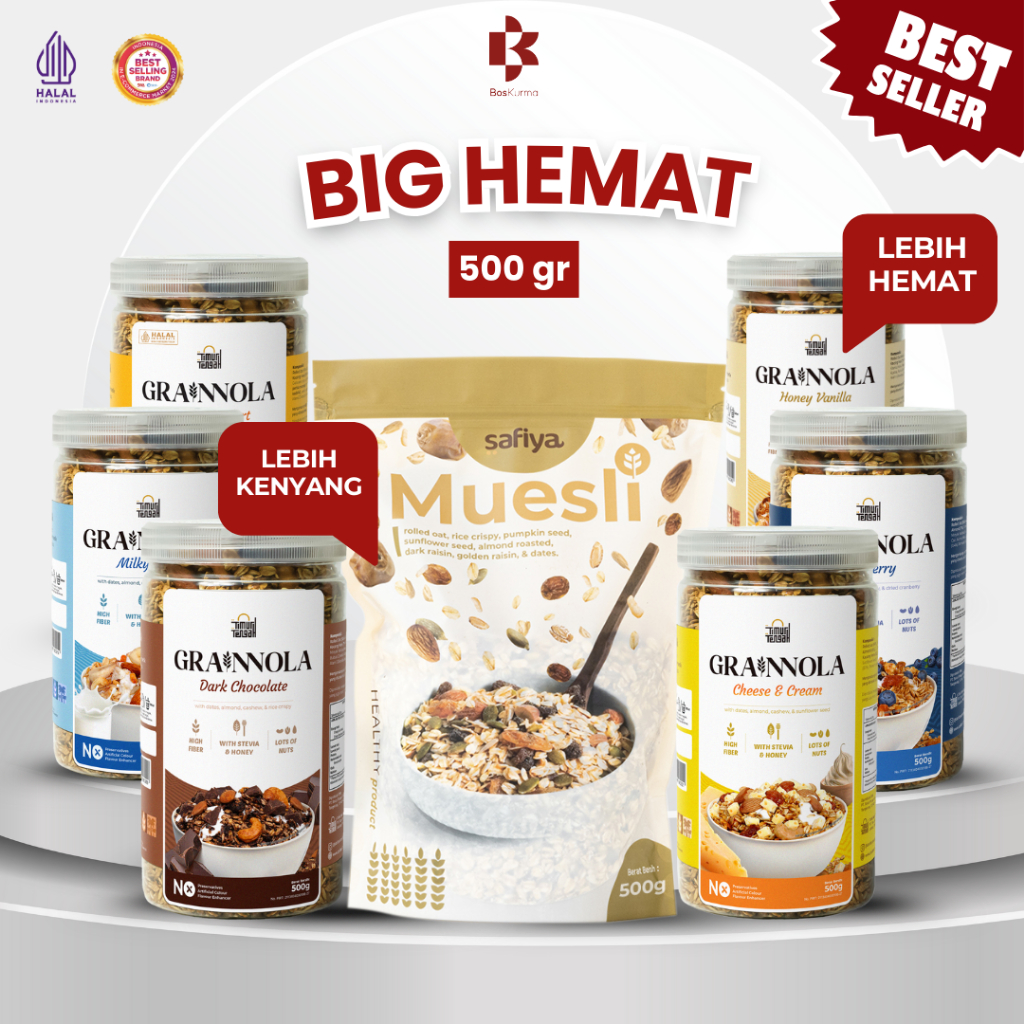 

[ BIG DIET ] Grainnola Timur Tengah 500gr + Muesli Safiya 500gr Sereal Granola Sarapan