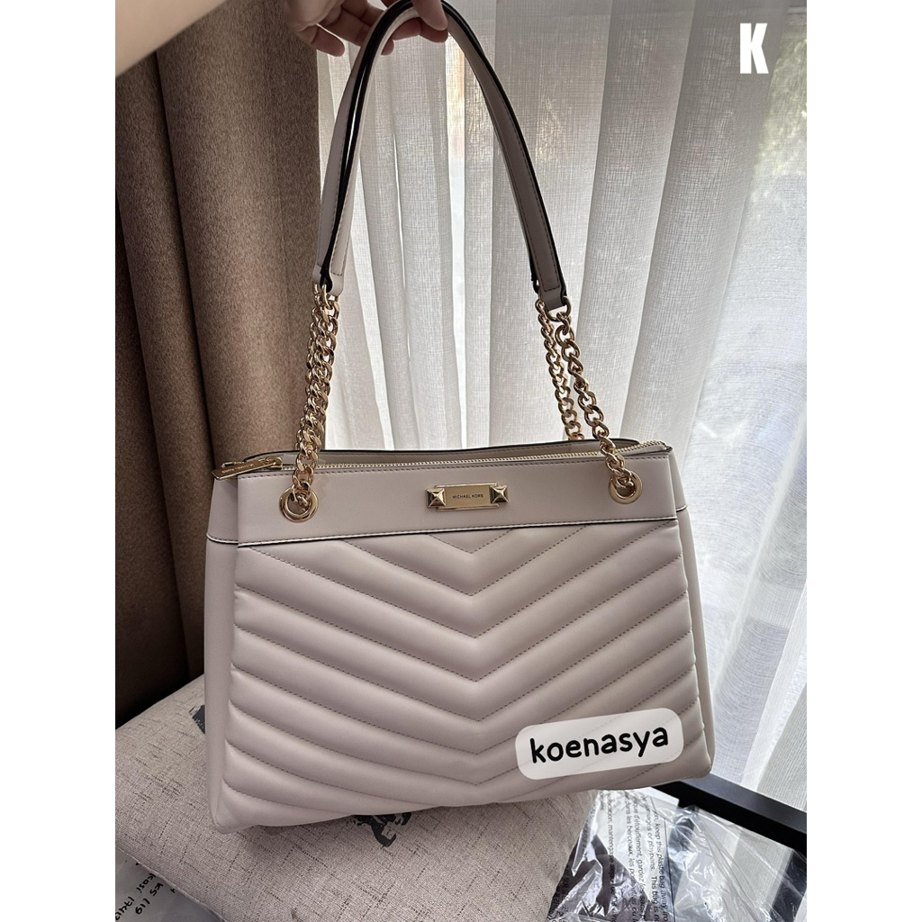 tas wanita original mk Whitney Medium Quilted chain Tote 3compartment shoulder Bag light cream new a