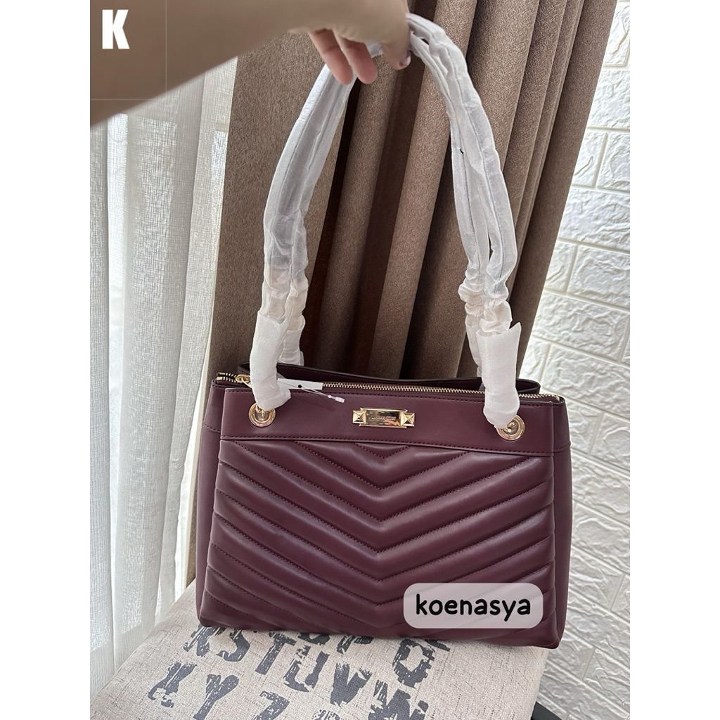 tas wanita original mk Whitney Medium Quilted chain Tote 3compartment shoulder Bag oxblood burgundy 
