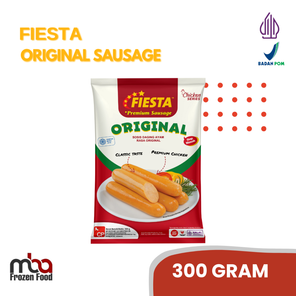 

Fiesta Sosis Ayam Original 300 gram /Sosisayam /Ayam /Sosissapi /Sapi /Sosis /Daging /Kornet /Sate /Snack /Camilan /Dagingsapi /Dagingayam /Ayam /Frozen food