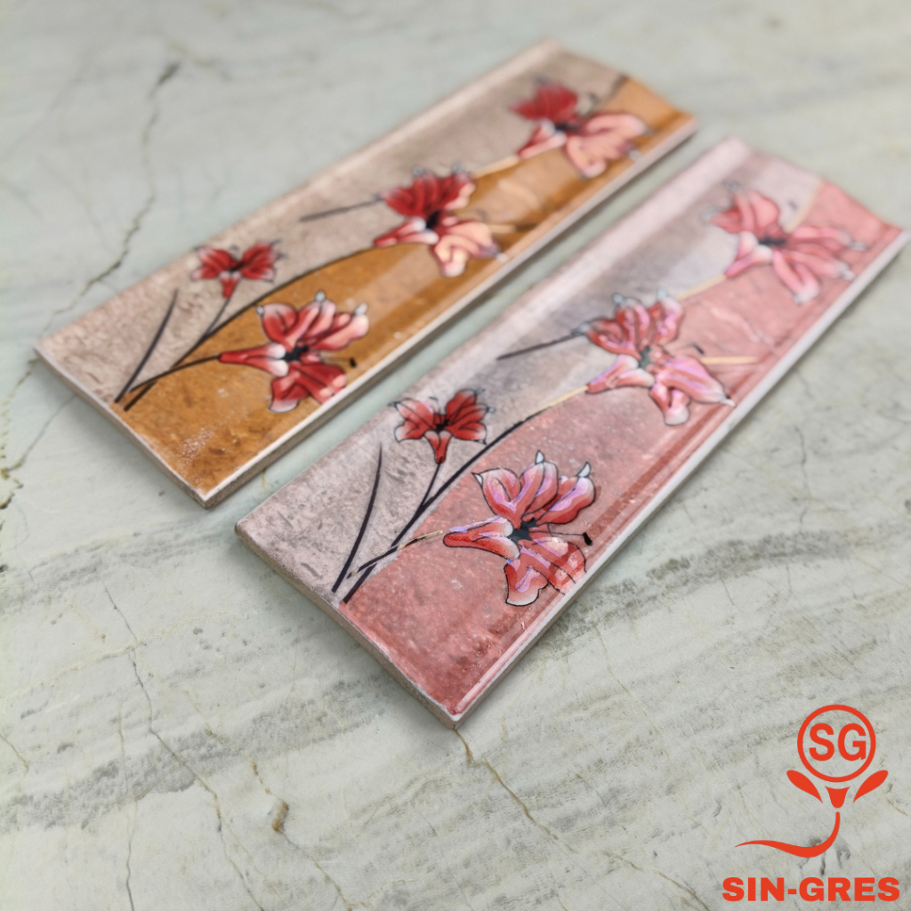 List Keramik Dinding | Listello Laser | 8x25 | Model Lengkung | Motif Bunga