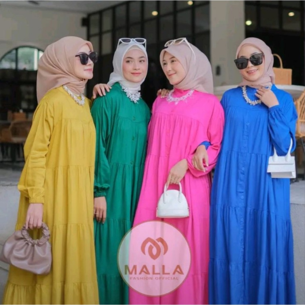 MIDI Dress Long Tunik Katun Rayon Twill Premium Baju Gamis Dres Polos Model Baru Kondangan Pesta