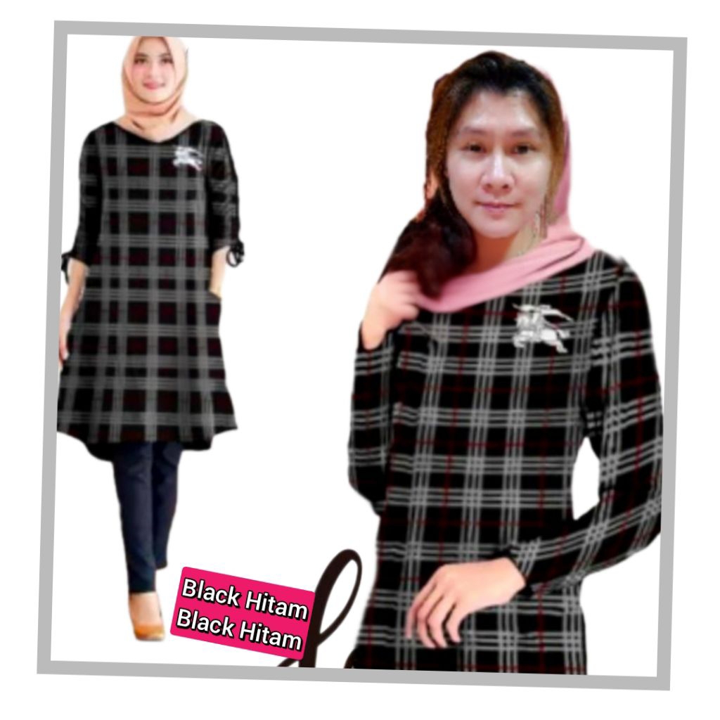 Baju Tunik Wanita Muslim Tunic Dress Dewasa Tunik Salur Kotak Kotak Cantik