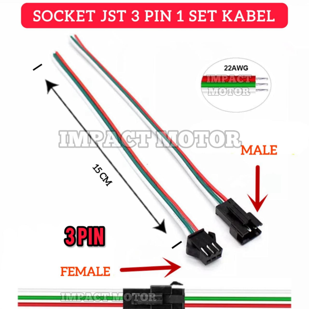 AR Kabel Socket JST 3 Pin LED Strip / Konektor LED DC SM Female Male