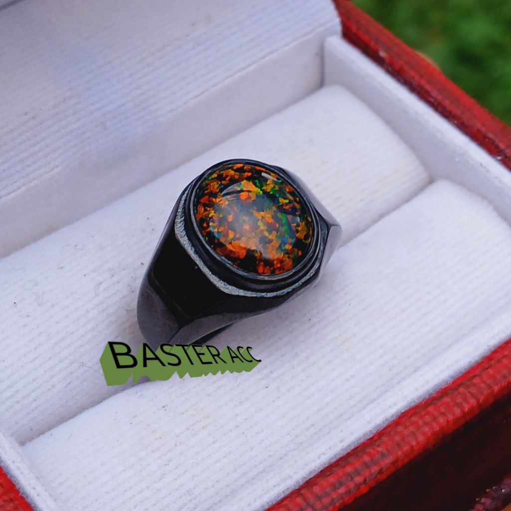 CINCIN BATU AKIK BLACK OVAL SUPER RING TITANIUM