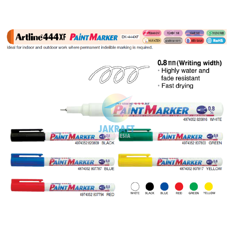

(1 Pcs) Spidol Permanen ARTLINE Paint Marker EK-444XF White Putih / Black Hitam / Blue Biru / Red Merah / Green Hijau / Yellow Kuning Permanent Marker Segala Permukaan Tebal 0.8 mm Warna Lengkap Anti Air Tidak Bisa Dihapus