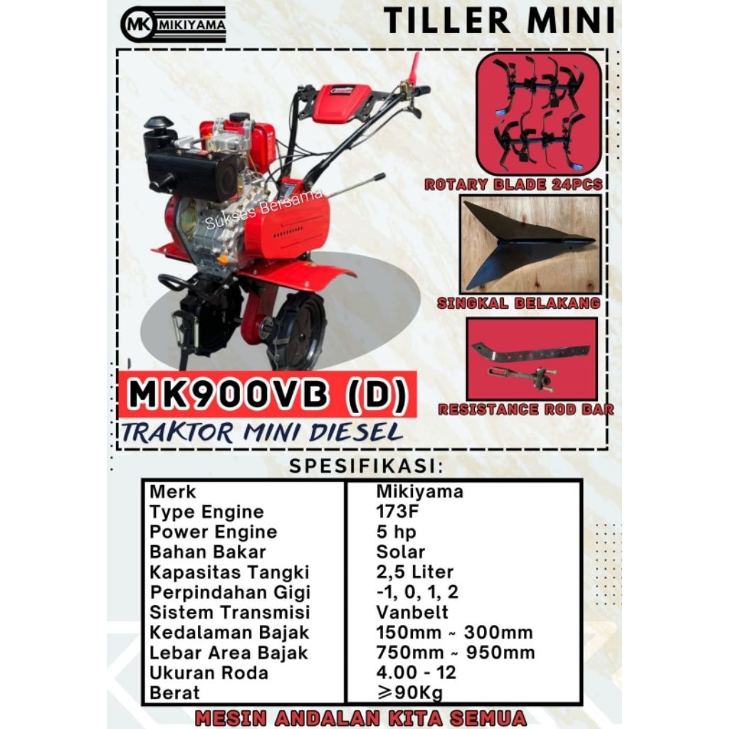 Mesin Baja Mini / Mini Tiller / Cultivator Mikiyama MK900 VB (Solar)