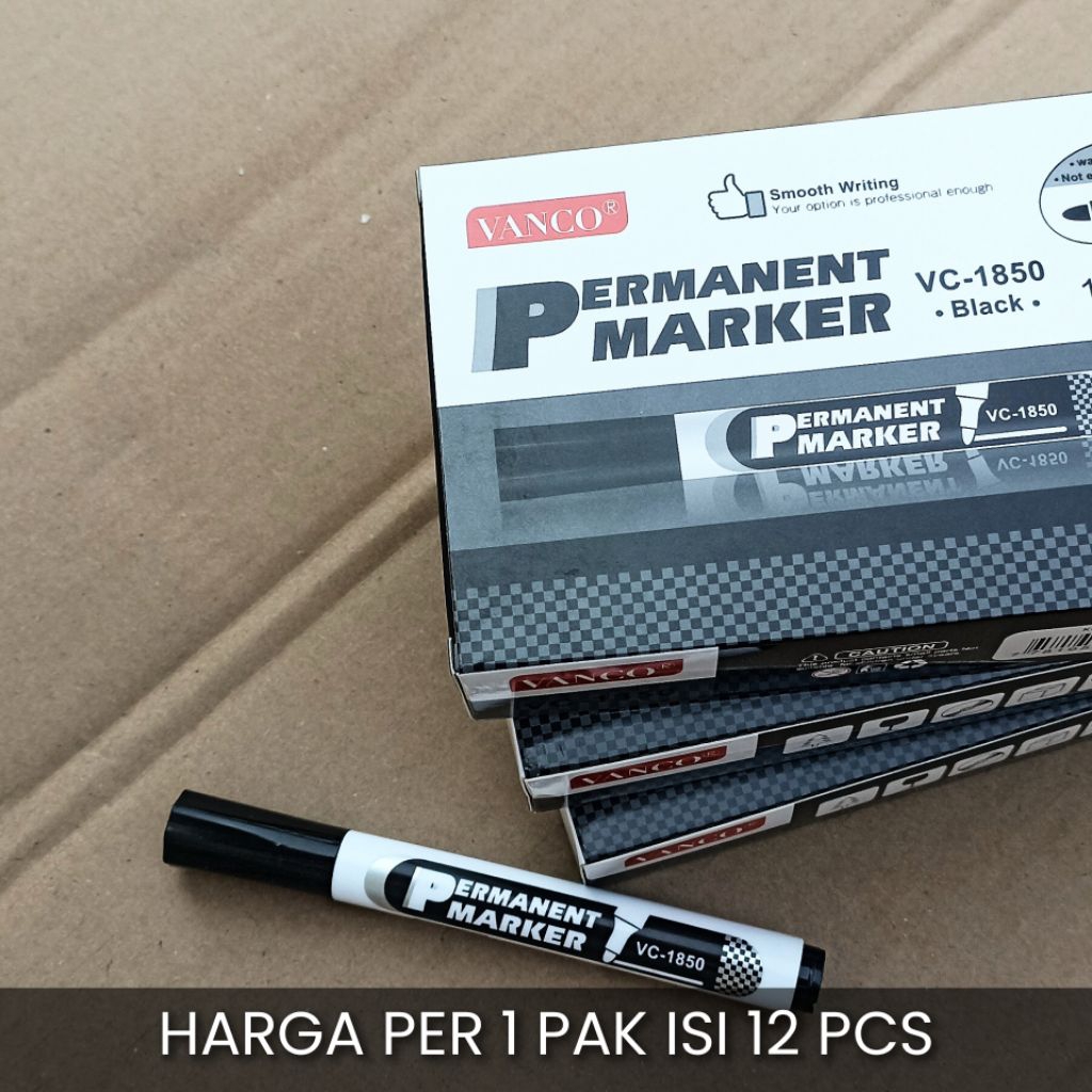 

[1 Pak] Spidol Permanen Vanco VC-1850 | Tinta Hitam Pekat & Tahan Lama