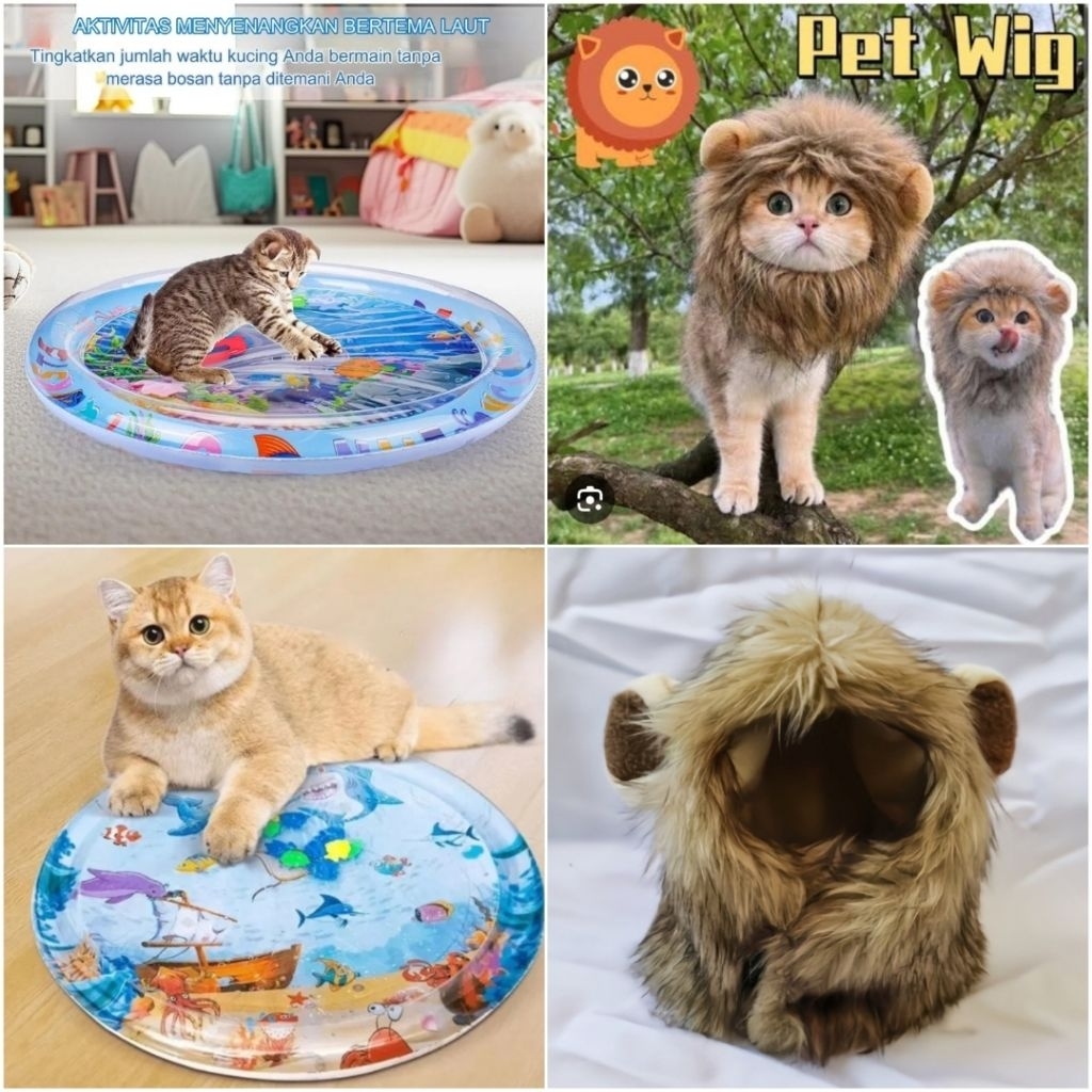 (COD)Mainan Kolam Kucing & Wig Kucing FREE Sikat Pembersih Bulu Kucing 