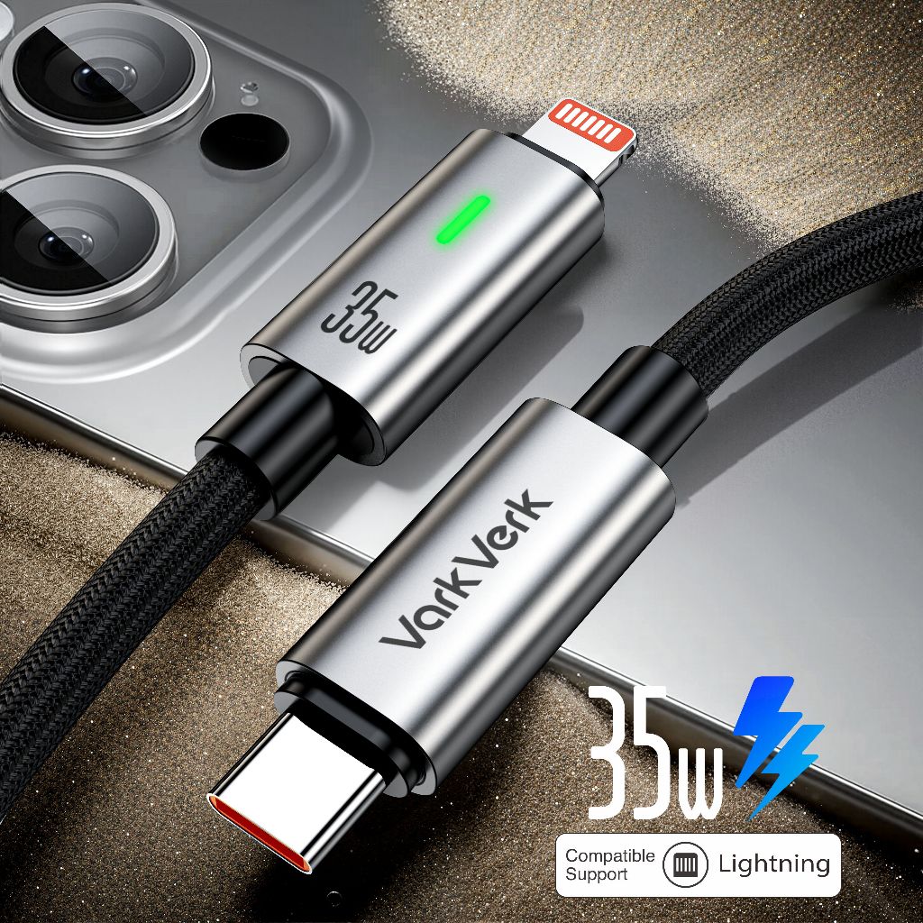 NEW VarkVerk (C06) Kabel Data Pengisian Cepat Nilon Jalinan Paduan Aluminium Type C ke Lightning