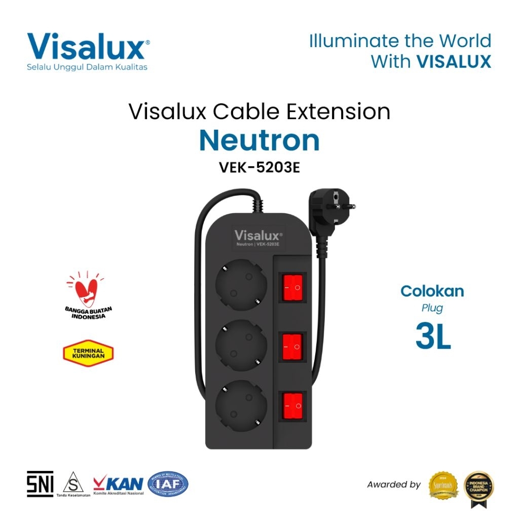 Visalux Kabel Extension Neutron Vek 5203E 3Lubang 2Meter Stop Kontak Visalux Extension Neutron On Of