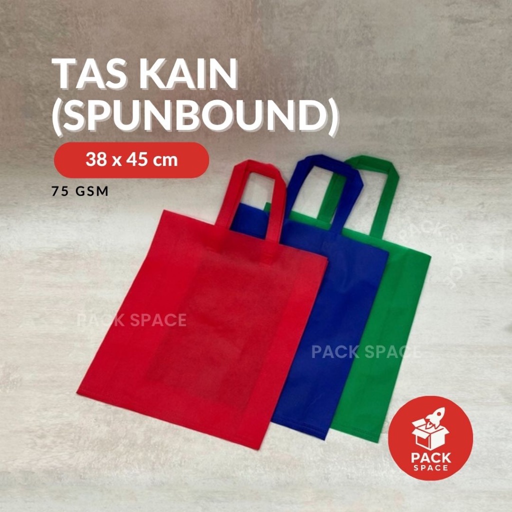 

(12 Pcs) Tas Kain Spunbond 38x45 CM Handle / Tali Goodie Bag Kantong Polos