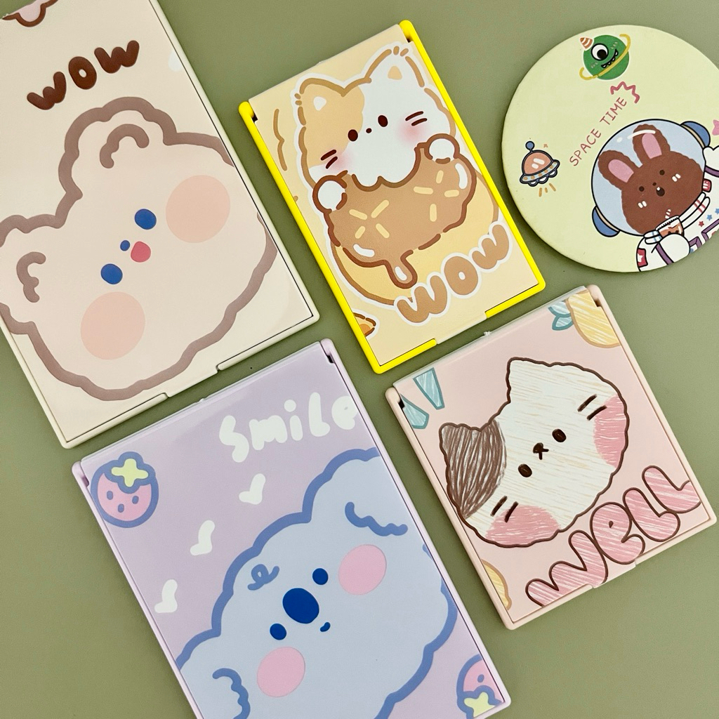 CERMIN KOTAK LIPAT / BULAT  KARAKTER / KACA KECANTIKAN KECIL / CERMIN TRAVELLING