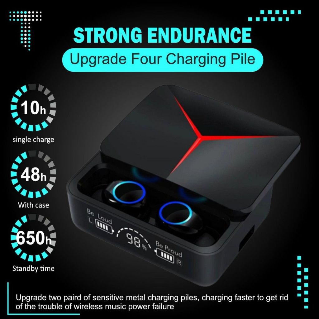 Headset TWS M90Pro Bluetooth Earphone Gaming M90 Pro LED Wireless 2in1 + Powerbank