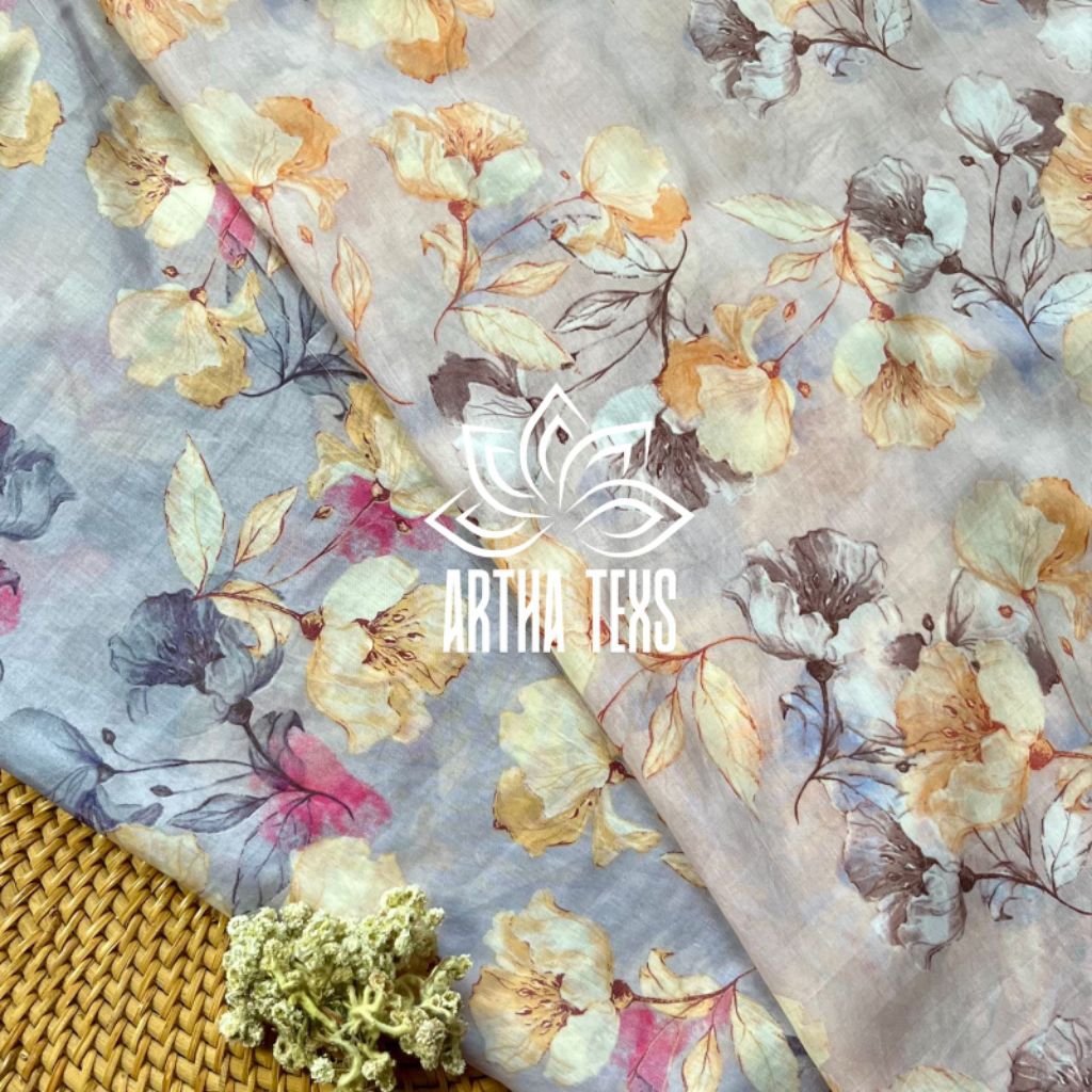 kain katun silky sutra motif bunga tipis