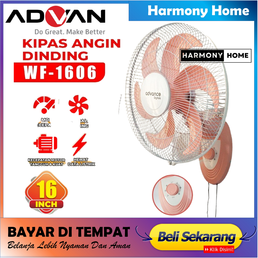 Kipas Angin Advance WF-1606 Kipas Angin Dinding Wall Fan 16 Inch 6 Baling-Baling Kecepatan Turbo