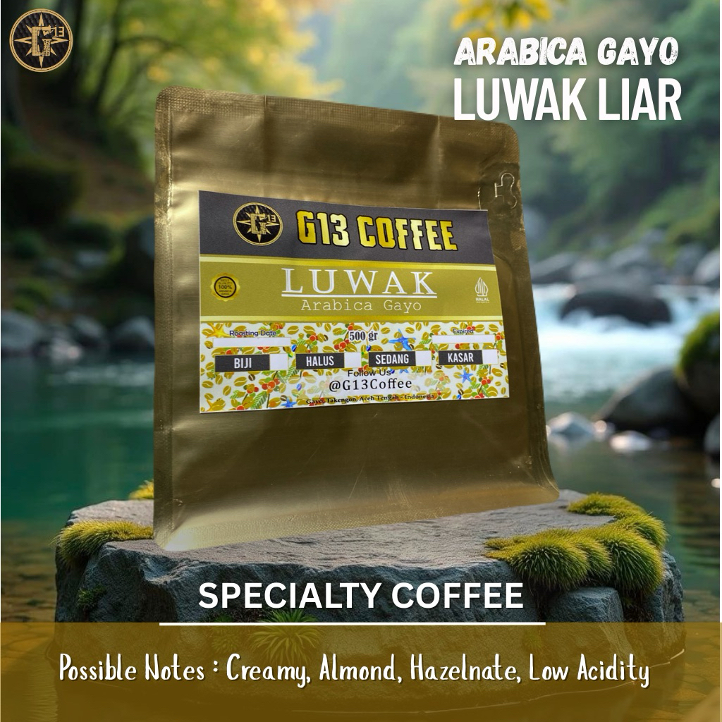 

KOPI GAYO ARABICA LUWAK LIAR ARABIKA ACEH ROASTED BEAN BIJI / BUBUK