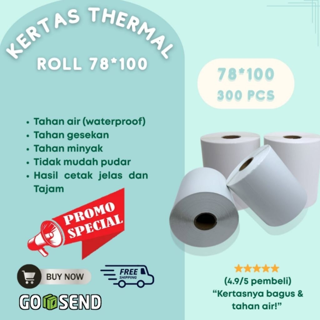 

Kertas label thermal roll 78×100*300pcs
