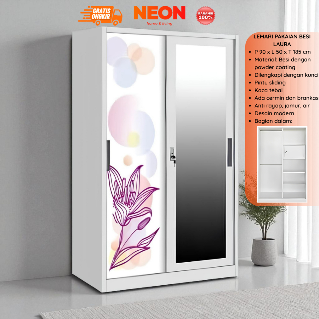 TERMURAH Lemari Pakaian Besi Laura Sliding Minimalis Murah Anti Rayap Makassar | Lemari Baju Sleding