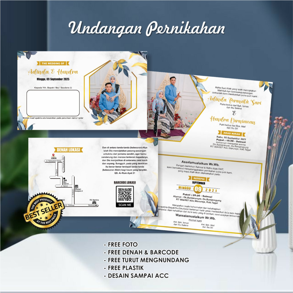Undangan Pernikahan Lipat B (Free Foto, Barcode Lokasi,Denah)