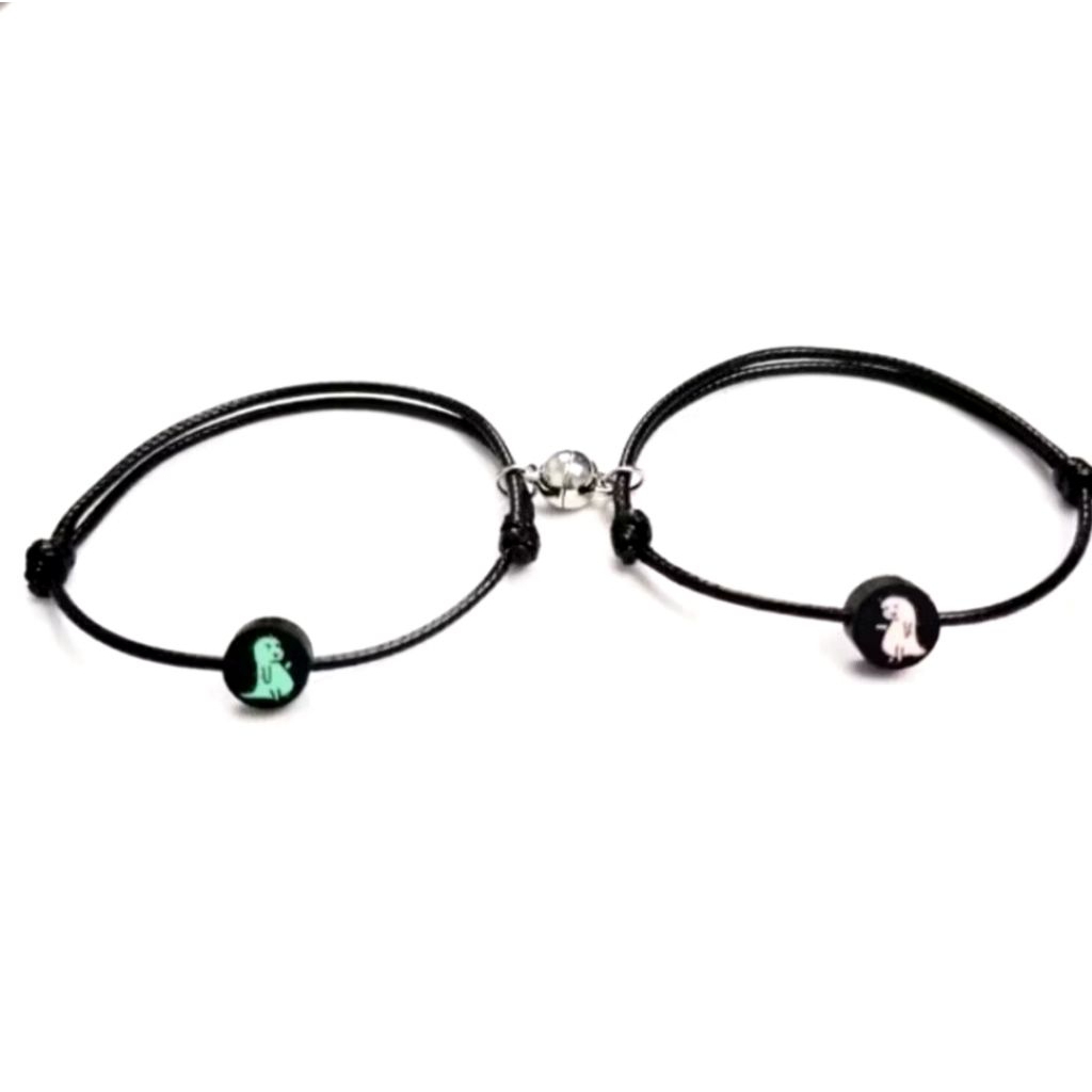 Sepasang gelang Couple Dino Magnet tali Korea//Gelang Persahabatan