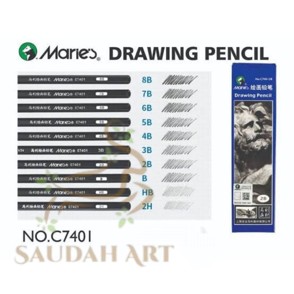 

MARIES Drawing Pencil No.C7401-2H, B, HB, 2B, 3B, 4B, 5B, 6B, 7B, 8B /pcs