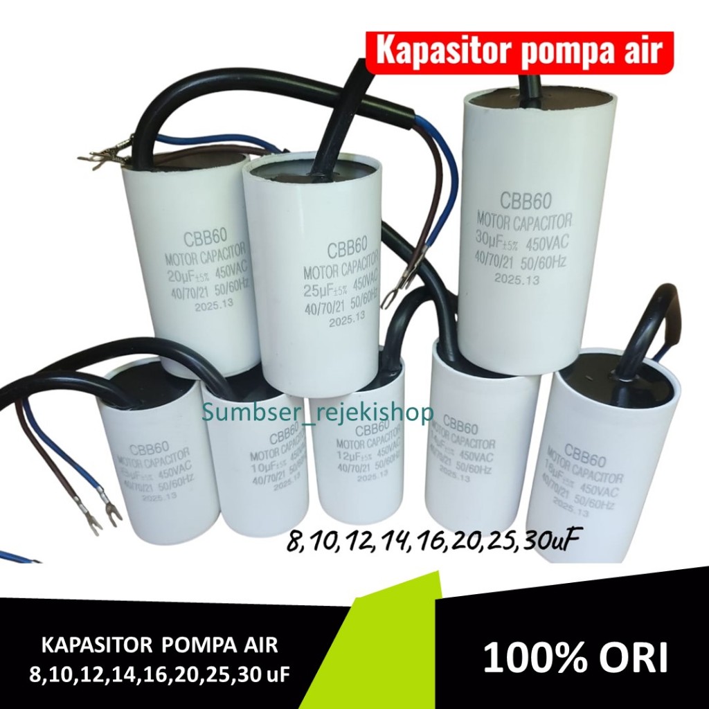 Kapasitor Pompa Air CBB60 450V AC Body Bulat