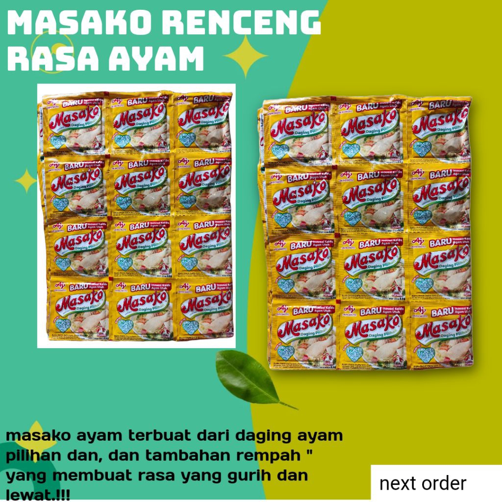 

Masako rasa ayam, penyedap masakan, bumbu masak instan, masako renceng