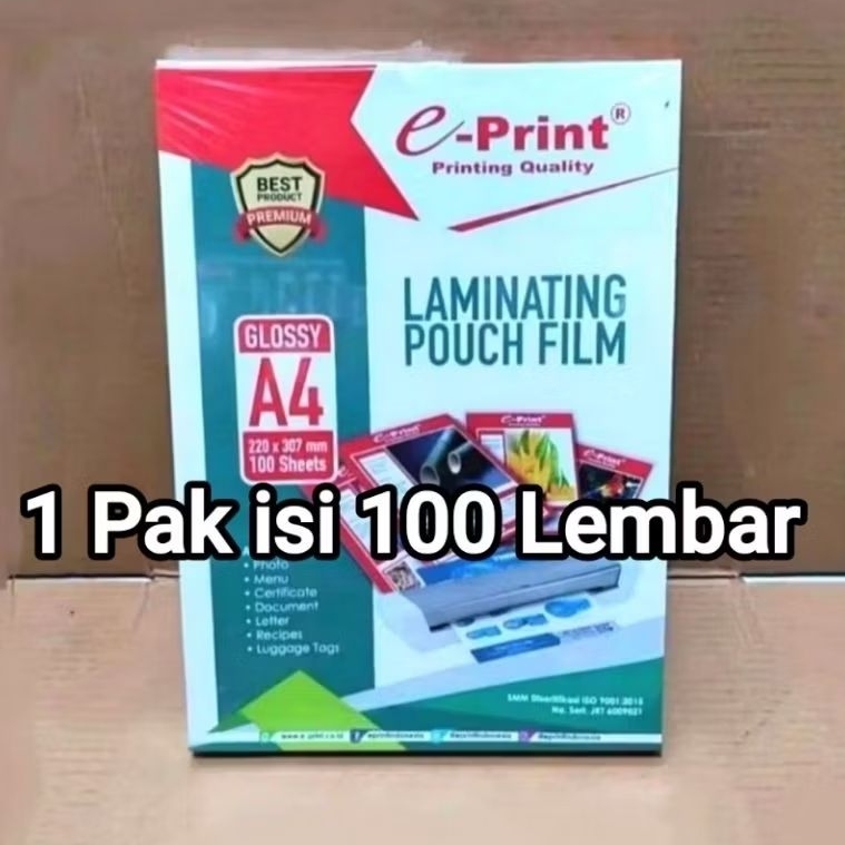 

1 Pak Plastik Laminating A4 Isi 100 Lembar EPRINT ( Packing Aman )