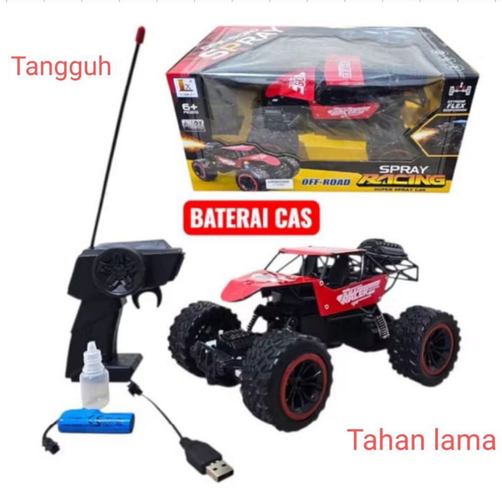 Mainan Mobil RC Jeep Off-road Keluar Asap + Lampu Bisa di Cas