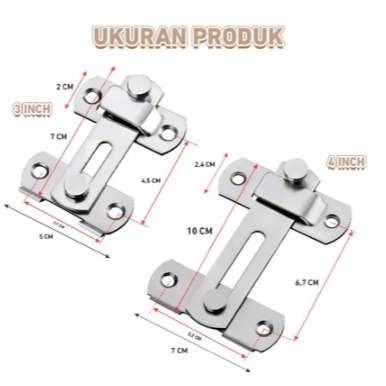 Grendel Pintu Geser LURUS 180° | Slot Kunci Kait Stainless | Pintu Rumah & Pagar 3 & 4 inchi