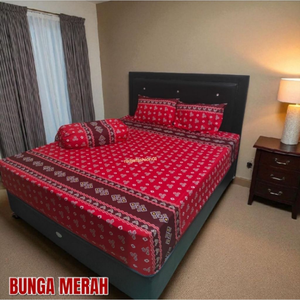 sprei jumputan bunga merah