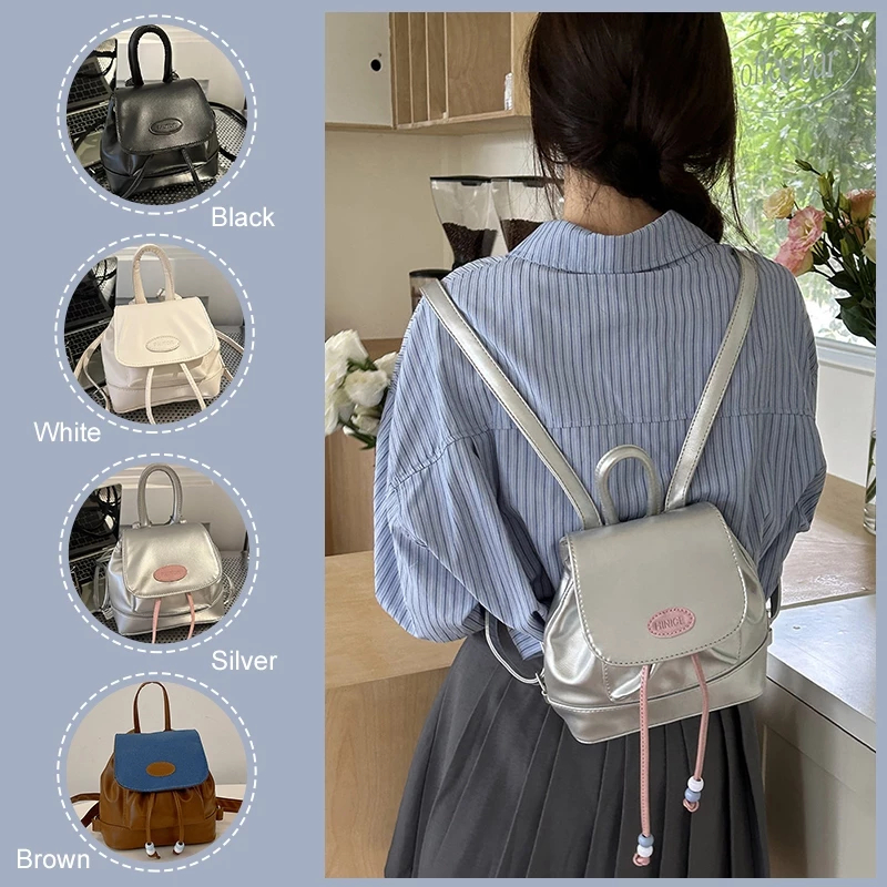 Tas Ransel Kulit Wanita Kecil Cewek Mini Backpack Tas Ransel Wanita Retro Lucu Ransel Serut Kecil