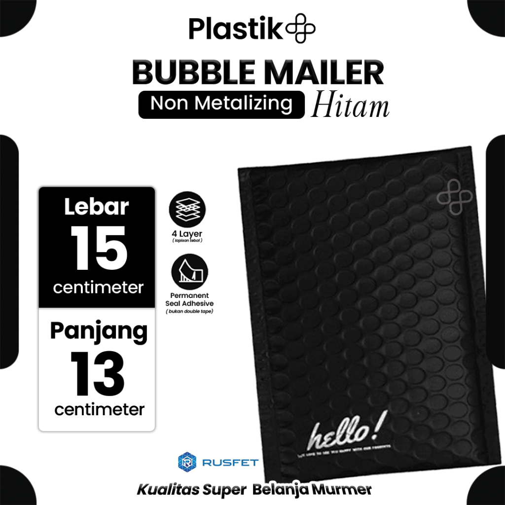 

Amplop Security Bubble Mailer Black (Hitam) 15cm x 13cm Premium Solid Color Rusfet Harga Satuan