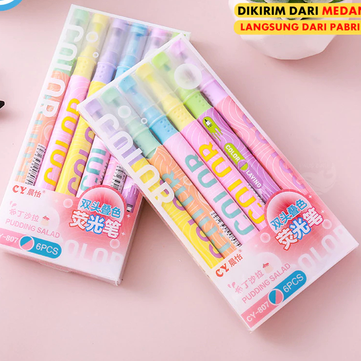 

TOPPERCAKE51_Stabilo Pastel 1 Set Layer Highlighter 2 Sisi 6 PCS 12 Warna Pastel Lucu