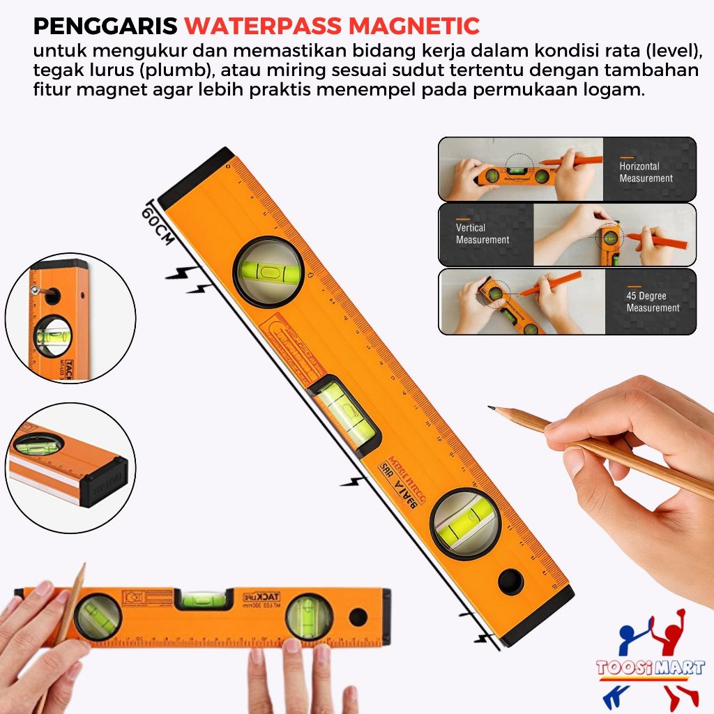 

Penggaris Waterpas Magnet 60cm 24 Inch / Alat Ukur Bangunan Tukang