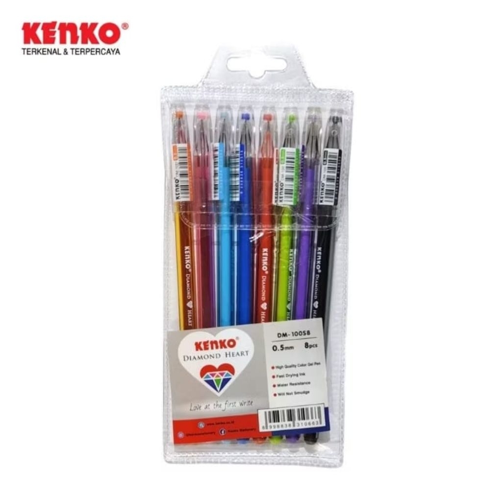 

[1SET / 8WARNA] BALLPOINT GELPEN SET KENKO DIAMOND HEART DM-100S8 / PENA 8 WARNA GEL PEN 100S8 KENKO