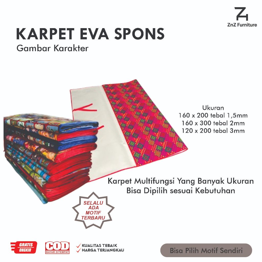 Karpet Spon Jumbo 3 Meter Tiker Spons Anti Air Bisa Pilih Motif