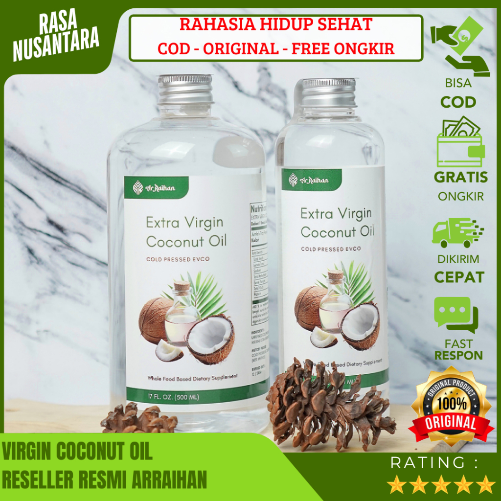 

VIRGIN COCONUT OIL Ar-Raihan ( GRATIS ONGKIR ) Quality VCO Murni Organik Premium Minyak Kelapa 100ML & 250ML & 500ML & 1L / Extra Virgin Coconut Oil Untuk Rambut & Wajah & Kulit / Food Grade Cold Pressed Process - Certified / Vco Minyak Kelapa Asli 100%