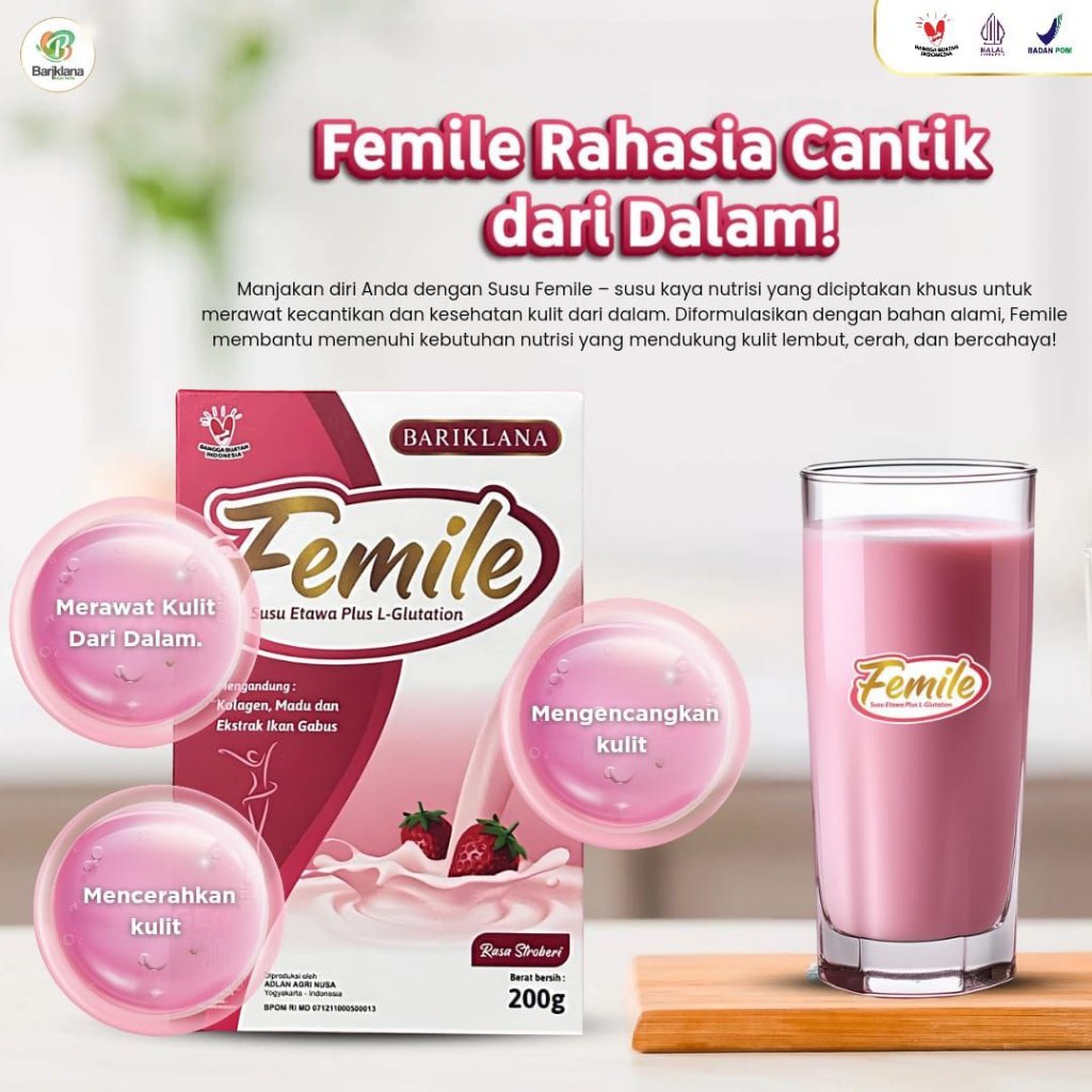 

Susu Khusus Wanita FEMILE plus L- Glutathione Rahasia Cantik dari Dalam