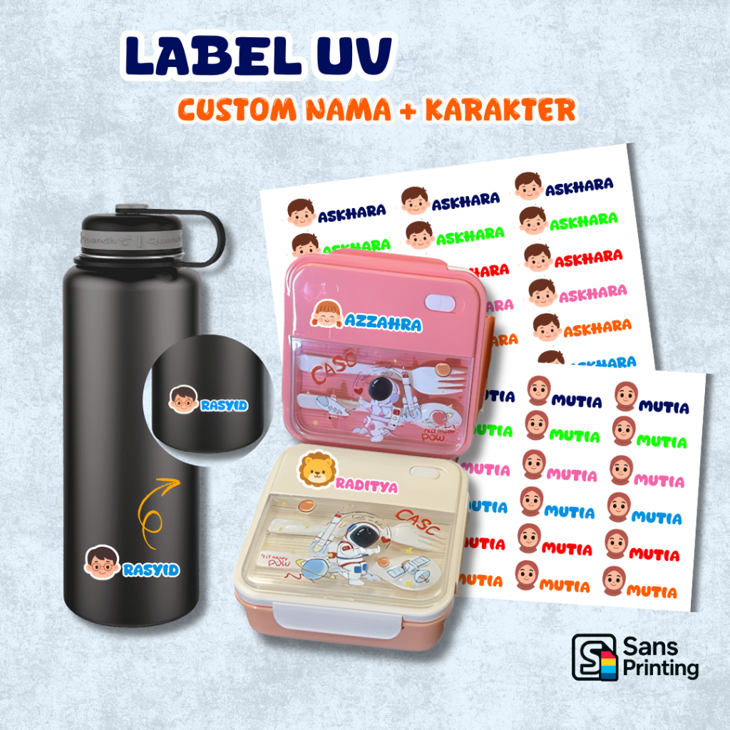

Stiker Nama Custom Anak Karakter Lucu UV Label Nama Anti Air, Awet, Anti Lepas