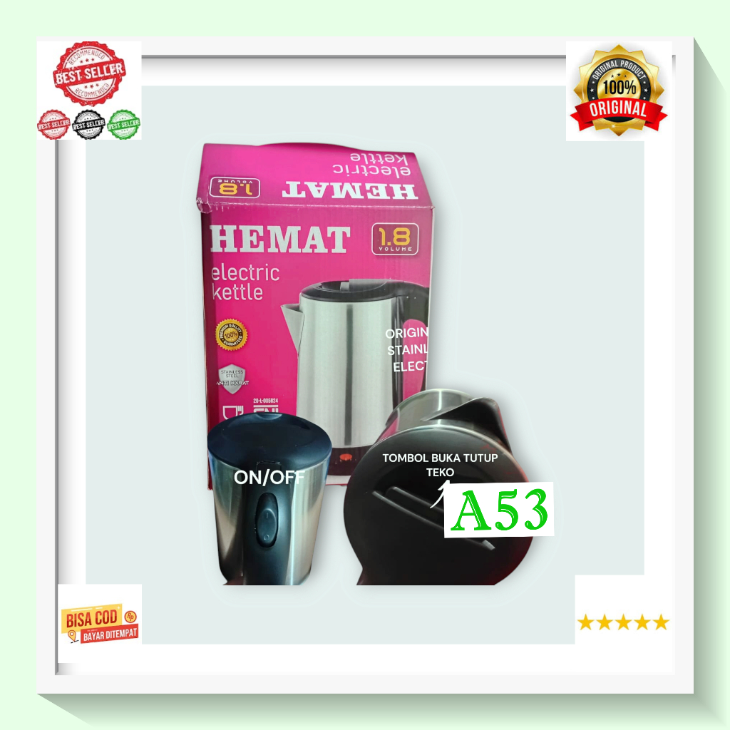 A53 KETTLE PANCI ELEKTRIK HOTER ELEKTRIC TEKO LISTRIK STAINLESS LISTRIK MULTIFUNGSI 400 w WATT PEMAN