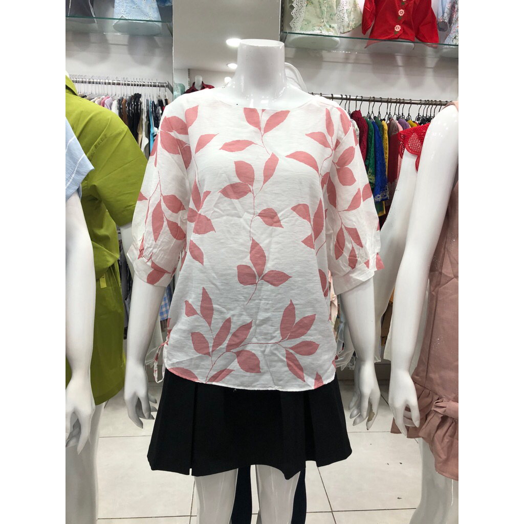 Blouse katun motif bunga daun