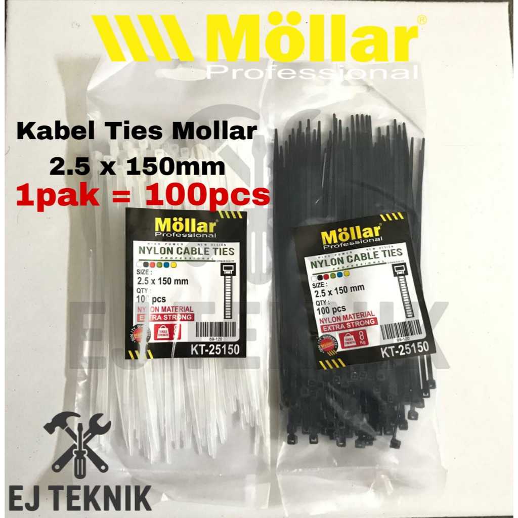 

Kabel Ties Mollar 1 pack 100pcs / Cable Tis / Kabel Tis 2.5 x 15cm Hitam Putih
