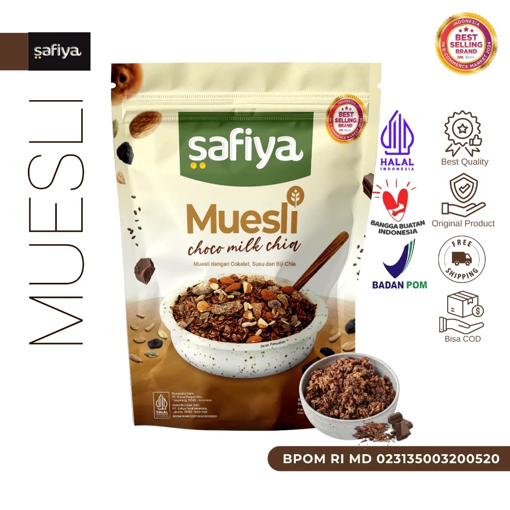 

Safiya Muesli Choco Milk Chia 420 Gram With Chiaseed Sereal Oatmeal Diet Premium