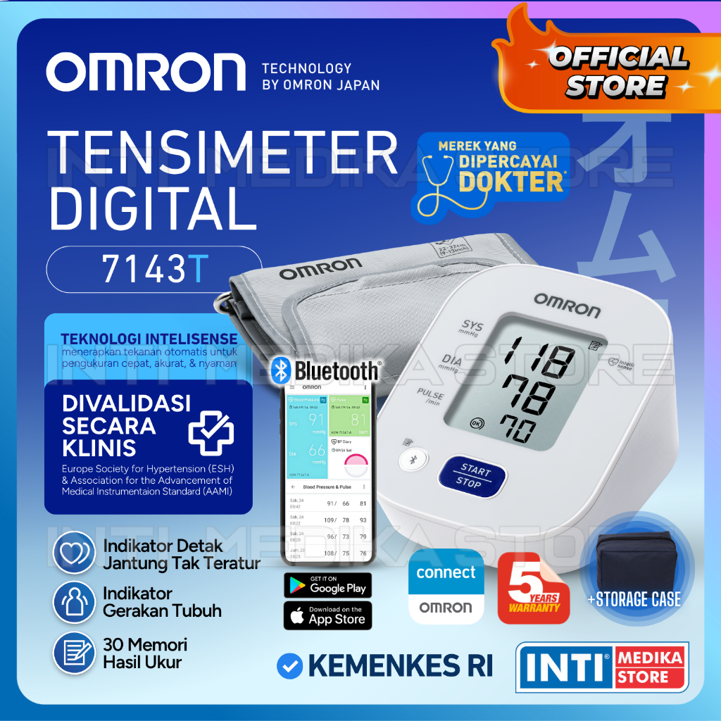 OMRON - Tensimeter Digital + Connect Bluetooth HEM 7143T | Tensi Darah